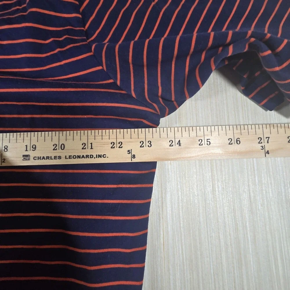 Polo Ralph Lauren Polo Shirt Men's Navy‎ Orange Striped Cotton Golf High-Low Hem